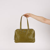 Prada Acid Green St. Cocco Embossed Crocodile Lucido Bauletto