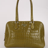 Prada Acid Green St. Cocco Embossed Crocodile Lucido Bauletto