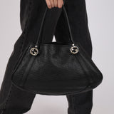Gucci Leather Black Guccissima Monogram Twins Tote