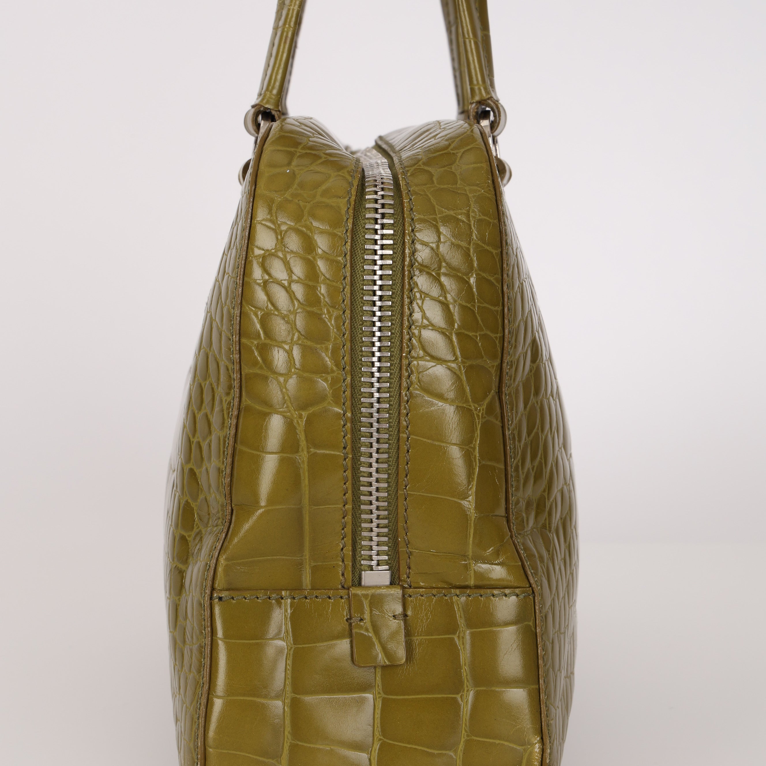 Prada Acid Green St. Cocco Embossed Crocodile Lucido Bauletto