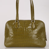 Prada Acid Green St. Cocco Embossed Crocodile Lucido Bauletto