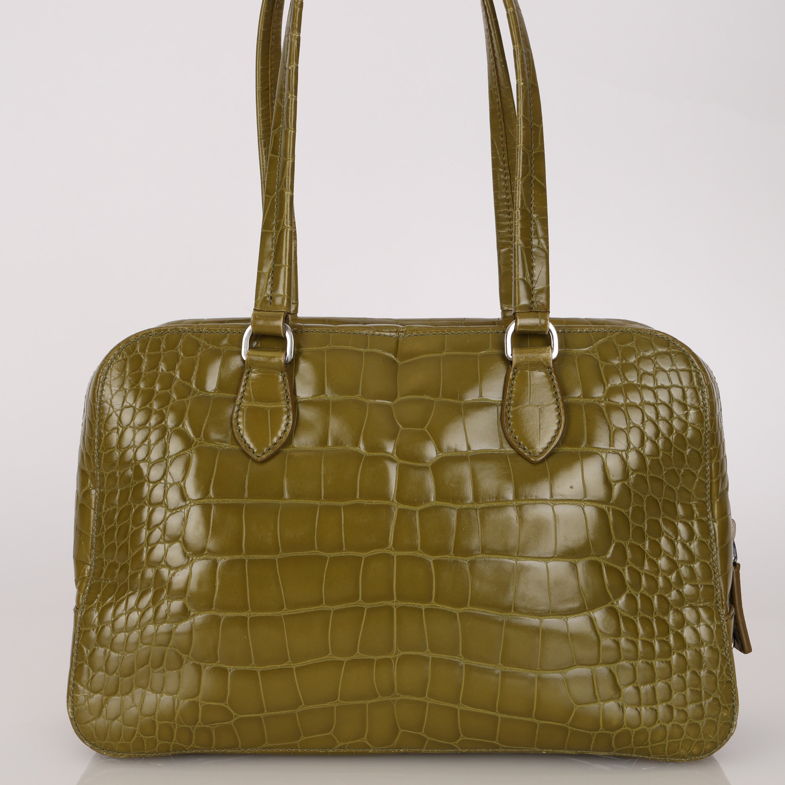 Prada Acid Green St. Cocco Embossed Crocodile Lucido Bauletto