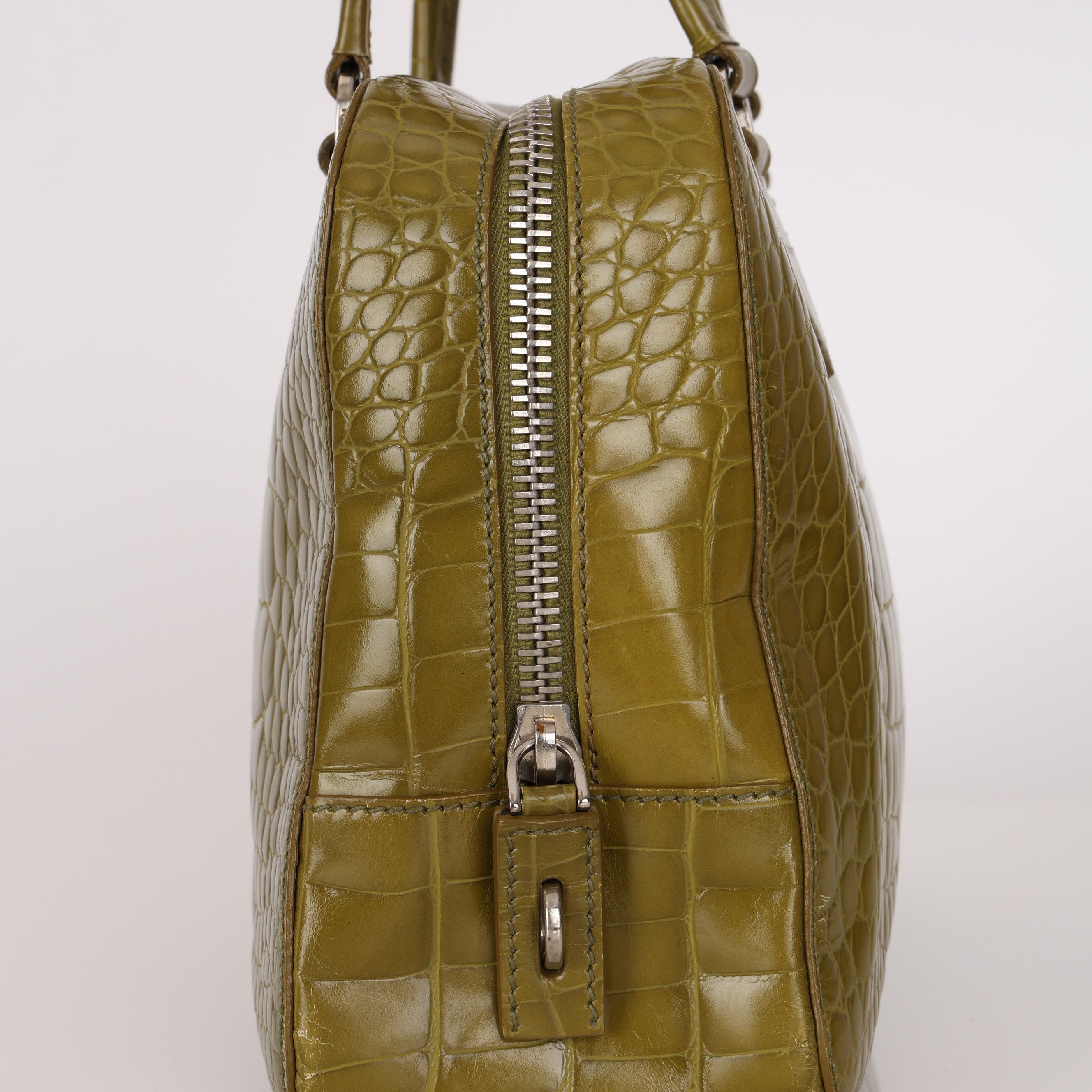 Prada Acid Green St. Cocco Embossed Crocodile Lucido Bauletto