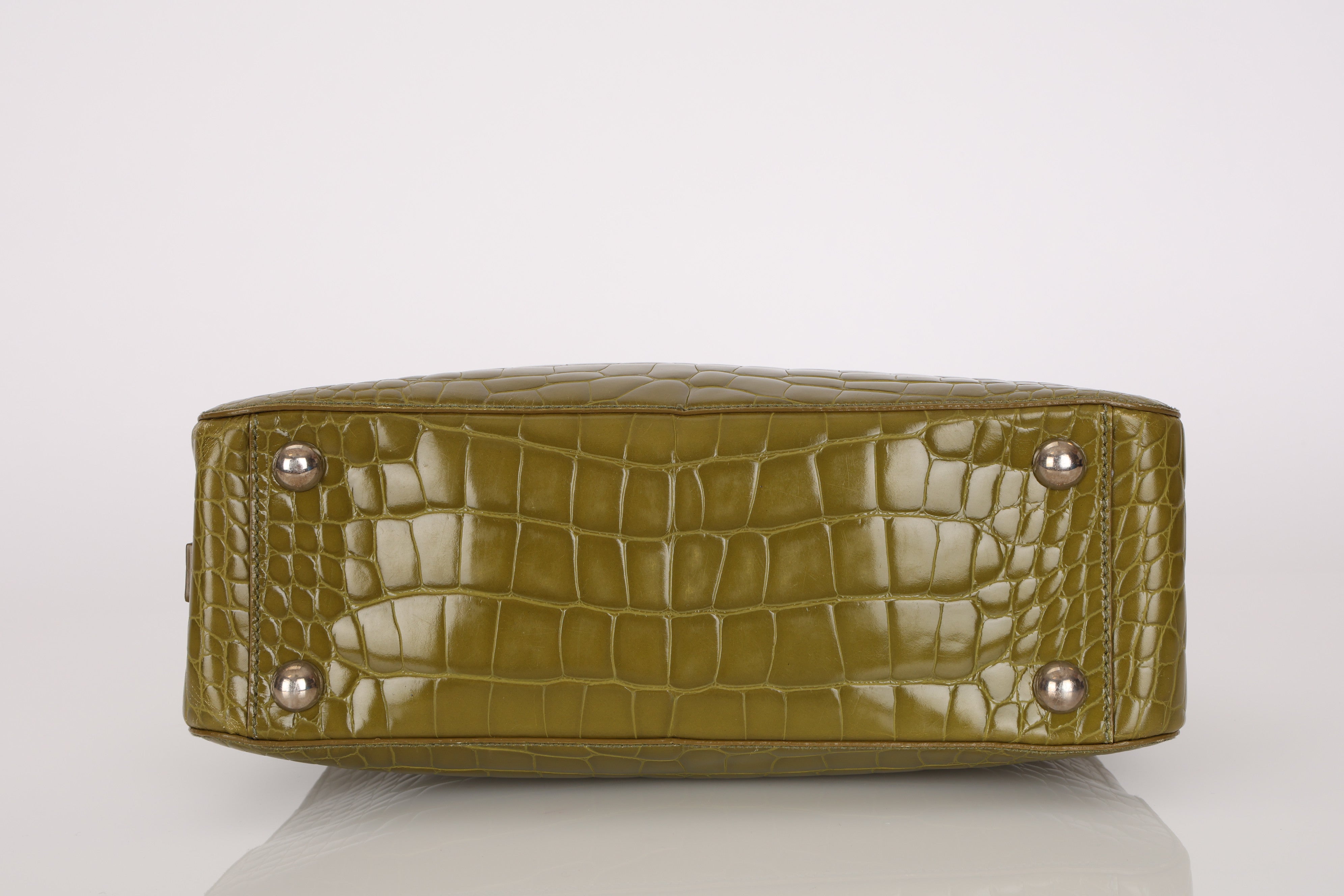 Prada Acid Green St. Cocco Embossed Crocodile Lucido Bauletto