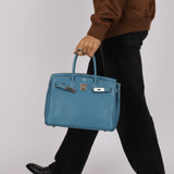 Hermès 2005 Clemence Bleu Jean Birkin 30 w/ PHW