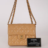Rare Chanel 2004 Beige Caviar Mini Square Flap 24K GP