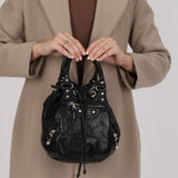 Balenciaga 2013 Black Arena Giant 12 Pompom Small Bucket Bag