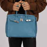 Hermès 2005 Clemence Bleu Jean Birkin 30 w/ PHW