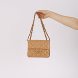 Rare Chanel 2004 Beige Caviar Mini Square Flap 24K GP