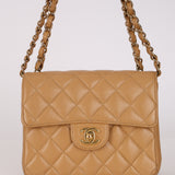 Rare Chanel 2004 Beige Caviar Mini Square Flap 24K GP