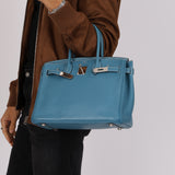 Hermès 2005 Clemence Bleu Jean Birkin 30 w/ PHW
