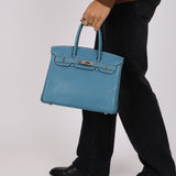 Hermès 2005 Clemence Bleu Jean Birkin 30 w/ PHW