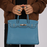 Hermès 2005 Clemence Bleu Jean Birkin 30 w/ PHW