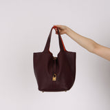Hermès 2015 Prune Clemence & Orange Poppy Swift Éclat Picotin 26 GHW