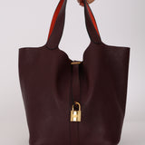 Hermès 2015 Prune Clemence & Orange Poppy Swift Éclat Picotin 26 GHW