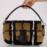 Fendi Multicolor Plaid Brush Broadtail Fur Baguette Bag