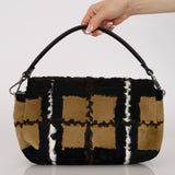 Fendi Multicolor Plaid Brush Broadtail Fur Baguette Bag