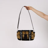 Fendi Multicolor Plaid Brush Broadtail Fur Baguette Bag