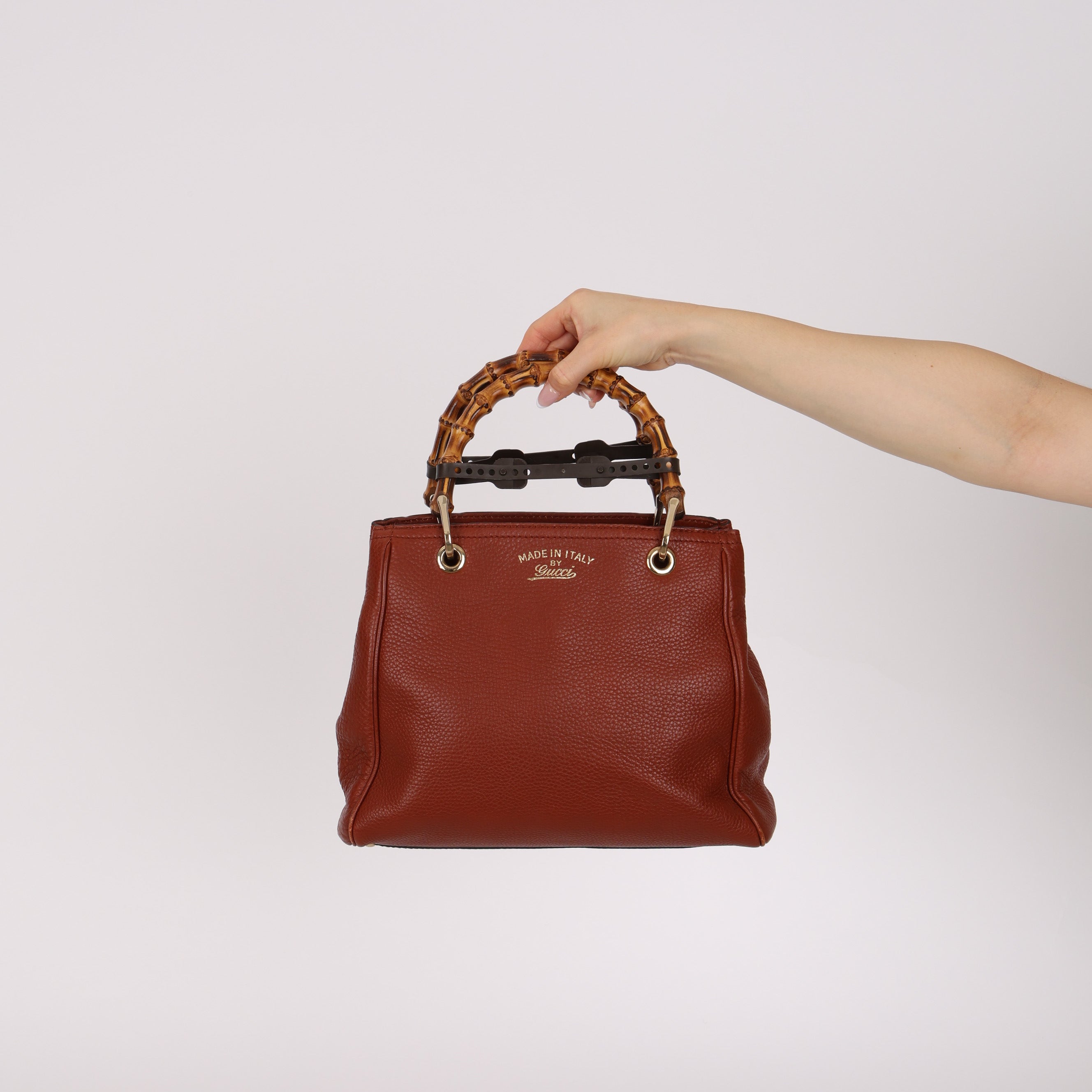 Gucci Terracotta Bamboo Mini Shopper Tote w Strap