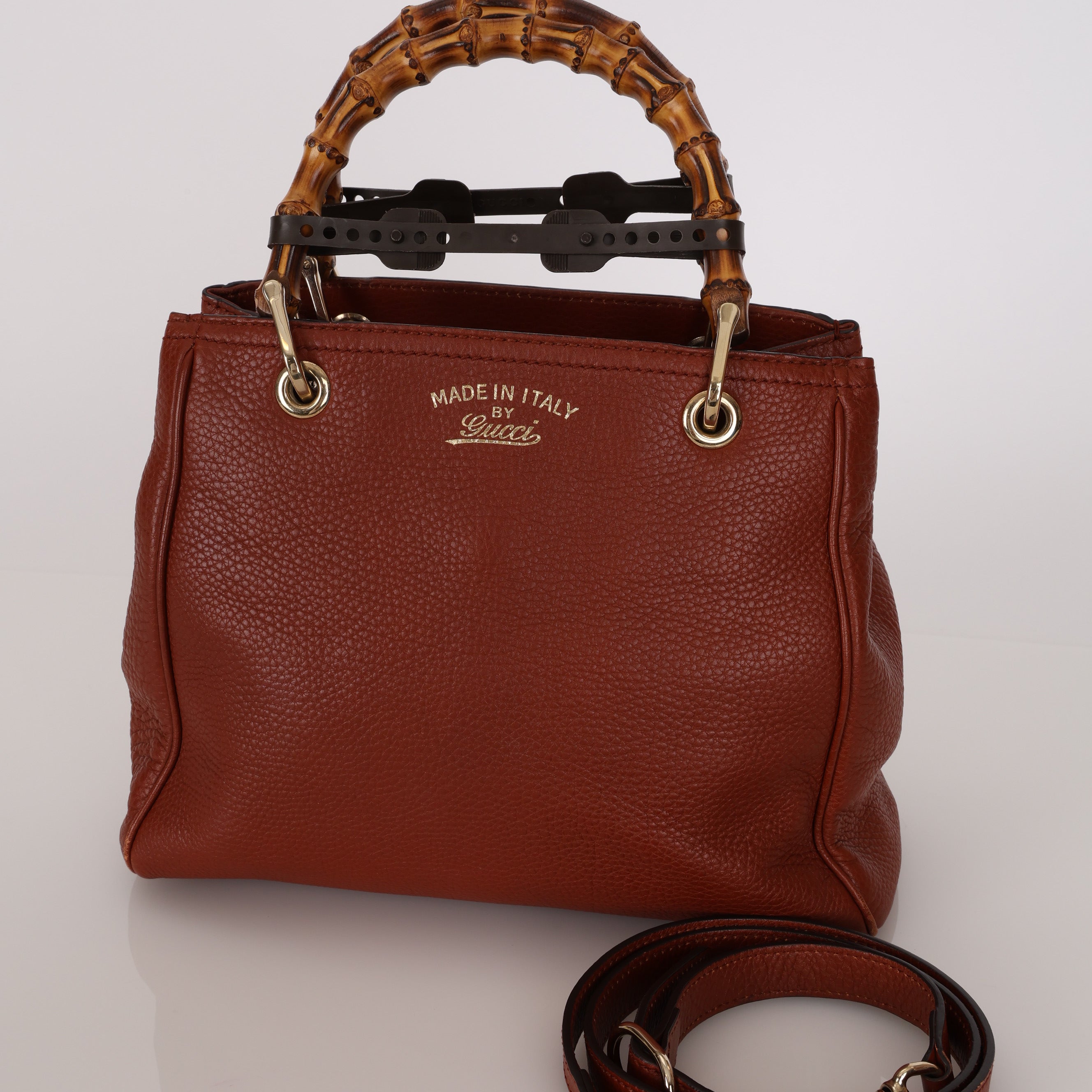 Gucci Terracotta Bamboo Mini Shopper Tote w Strap