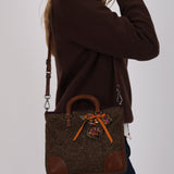 Prada Embellished Tweed Brown Top Handle Bag
