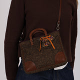 Prada Embellished Tweed Brown Top Handle Bag