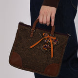 Prada Embellished Tweed Brown Top Handle Bag