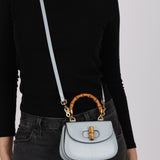 Gucci Baby Blue Python Embossed Leather 1947 Mini Bamboo Top Handle