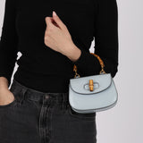Gucci Baby Blue Python Embossed Leather 1947 Mini Bamboo Top Handle