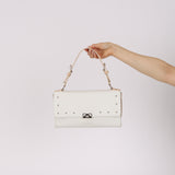 Loewe Creme Leather Studded Damien Shoulder Bag