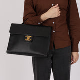 Chanel Briefcase Black Bare Caviar 1995 24K GP