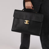 Chanel Briefcase Black Bare Caviar 1995 24K GP