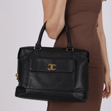 Chanel 1995 Caviar Double-Sided Pocket Tote Bag 24K GP
