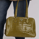 Prada Acid Green St. Cocco Embossed Crocodile Lucido Bauletto