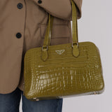 Prada Acid Green St. Cocco Embossed Crocodile Lucido Bauletto