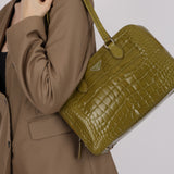 Prada Acid Green St. Cocco Embossed Crocodile Lucido Bauletto