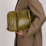 Prada Acid Green St. Cocco Embossed Crocodile Lucido Bauletto