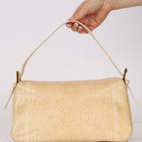 Rare Fendi Beige Goatskin Rose Quartz Double Flap Baguette