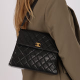 Chanel Turnlock Kelly Shoulder Bag Black Lambskin 1997 24K GP