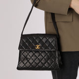 Chanel Turnlock Kelly Shoulder Bag Black Lambskin 1997 24K GP
