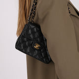 Rare Chanel Mini Square Flap Black Caviar 2005 24K GP