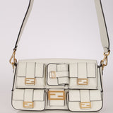 Fendi Blanc Leather Romano Multi Pocket Baguette