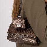 Ultra-Rare Chanel 2.55 Small Reissue Double Flap with Mini Flap Metallic Bronze Crinkled Calfskin 2009 DSHW