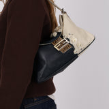 Ultra-Rare Fendi Mother of Pearl Jasmine Flower Embellished Bicolor Double Flap Baguette