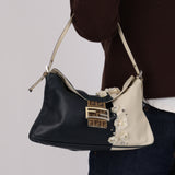 Ultra-Rare Fendi Mother of Pearl Jasmine Flower Embellished Bicolor Double Flap Baguette