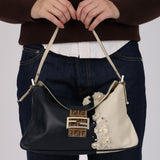 Ultra-Rare Fendi Mother of Pearl Jasmine Flower Embellished Bicolor Double Flap Baguette