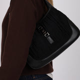 Gucci Black Suede Plisse Pleated Jackie Bag