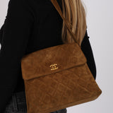 Chanel 1998 Cognac Suede Turnlock Kelly Shoulder Bag 24K GP