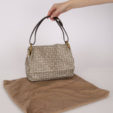 Rare Bottega Veneta 2008 Ayers Newspaper Script Intrecciato Shoulder Bag