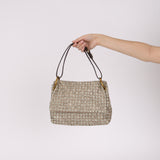 Rare Bottega Veneta 2008 Ayers Newspaper Script Intrecciato Shoulder Bag
